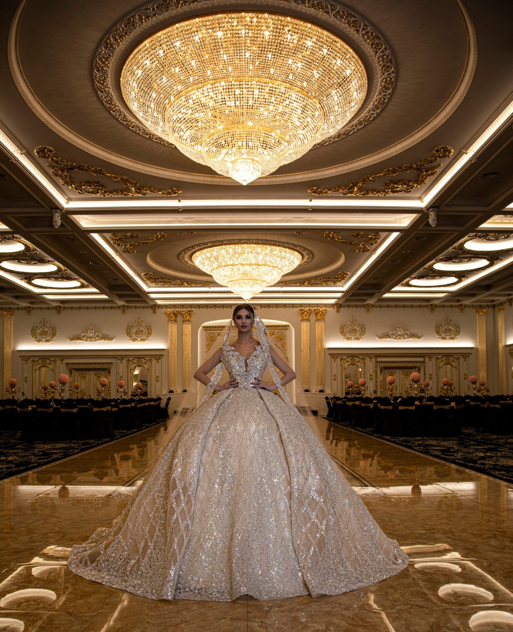 BridalDeep V NecklineLong DressWomen - Blini Fashion House