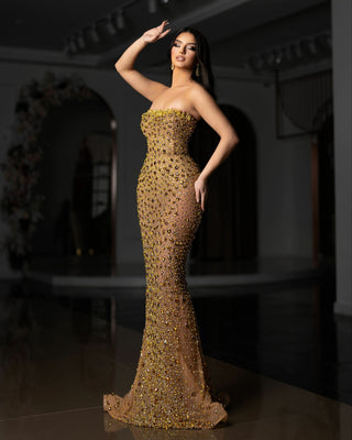 Elegant Yellow Strapless Dress