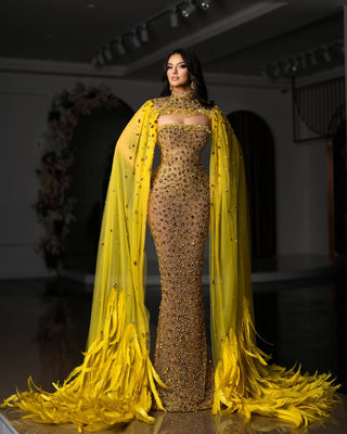 Floor-Length Sleeveless Gown with Detachable Capes