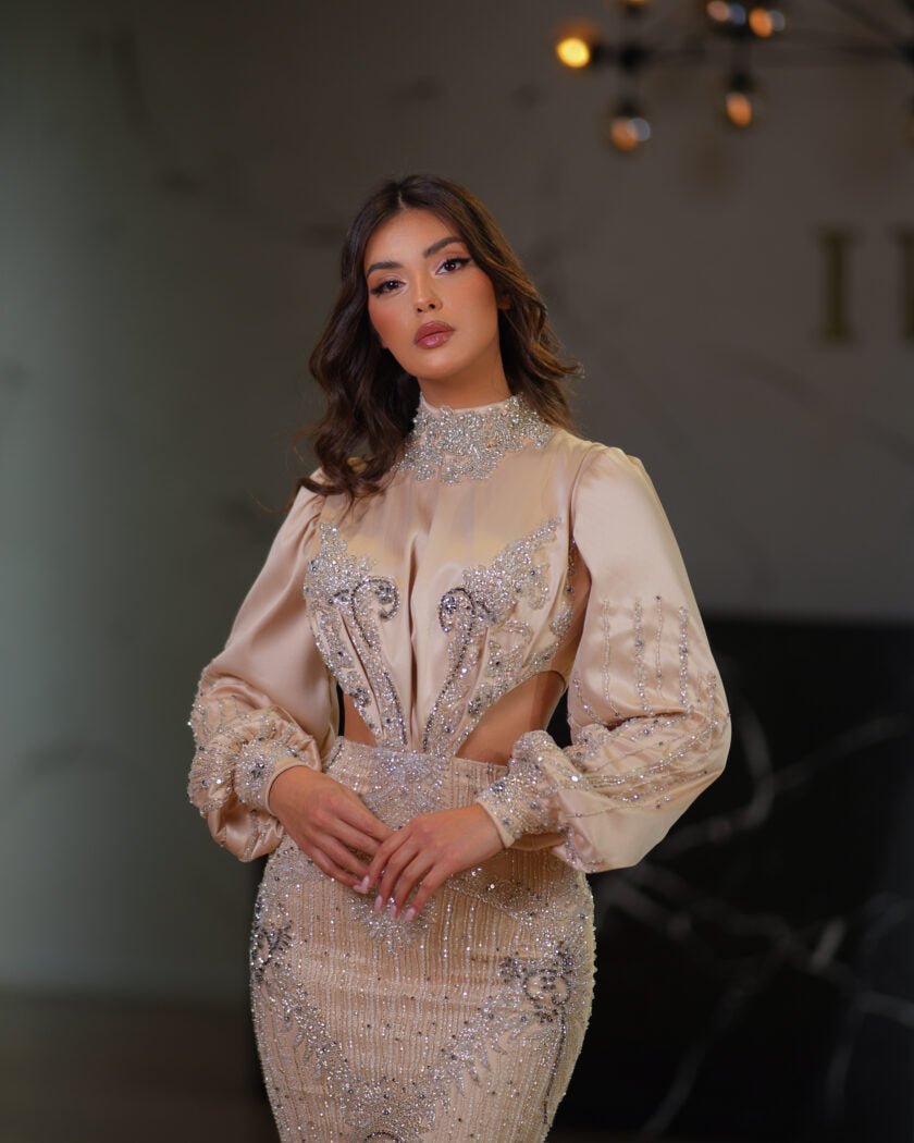BeadsHigh NeckLong DressWomen - Blini Fashion House