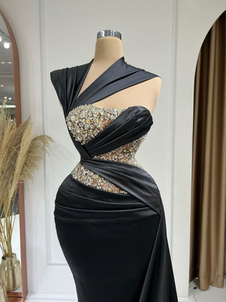 BlackCrystalsLong DressWomen - Blini Fashion House