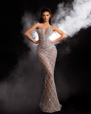 Elegant Silver Dress with Sleeveless Design