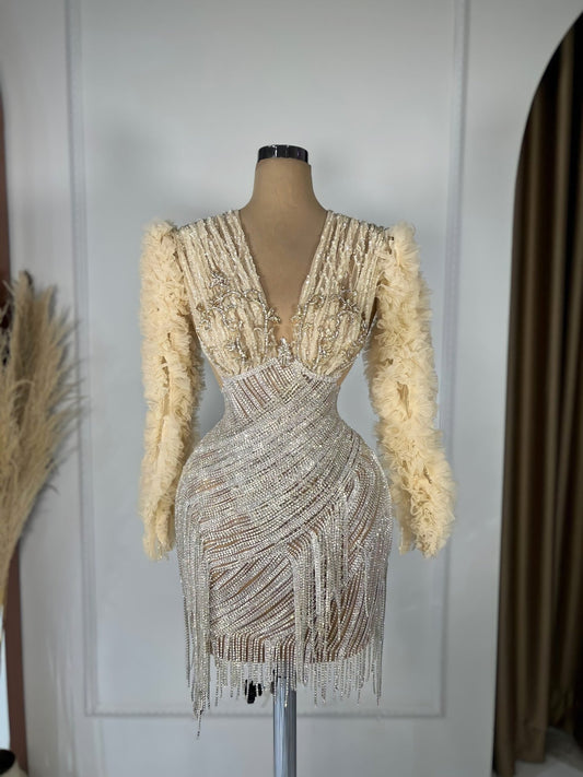 Cocktail DressDeep V NecklineLong SleevesWomen - Blini Fashion House