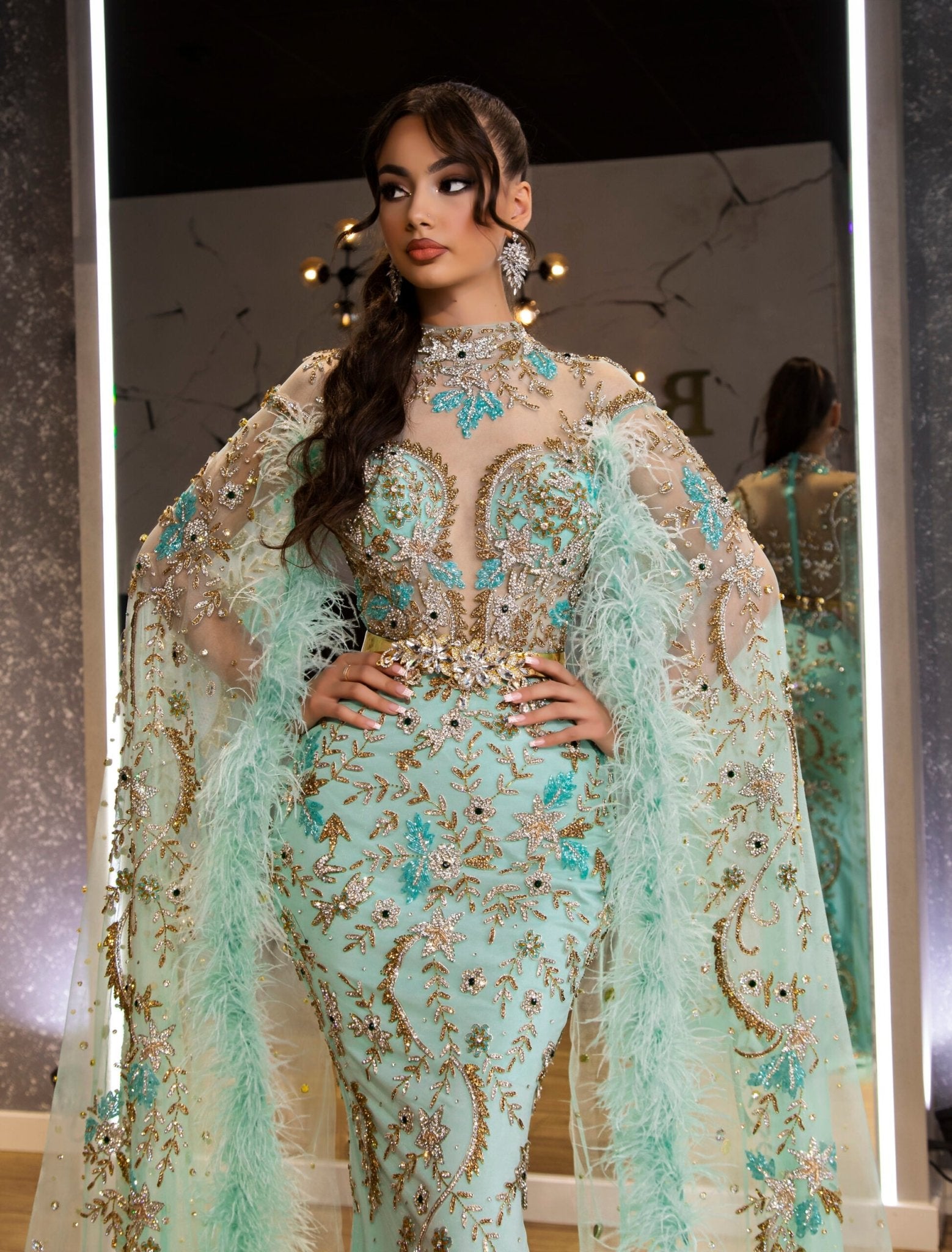 AquaFeathersHigh NeckWomen - Blini Fashion House