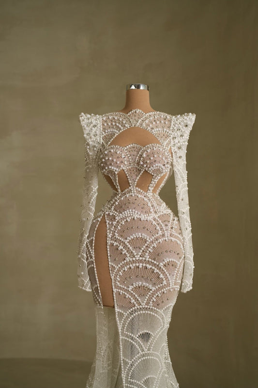 Intricate Cut-Outs and Deep Slit Bridal Dress
