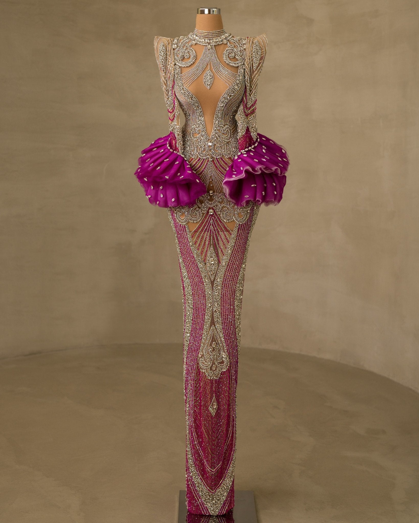 Stunning Stone-Embellished High Neck Dress for a Glamorous Look