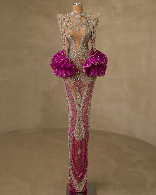 Stunning Stone-Embellished High Neck Dress for a Glamorous Look