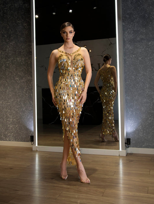 GoldLong DressLuxoriousWomen - Blini Fashion House