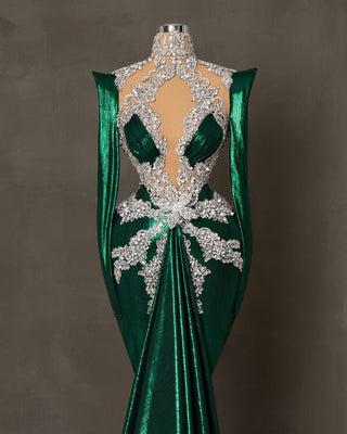 Green Dress - Shimmering Floor-length Gown
