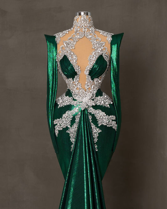 Green Dress - Shimmering Floor-length Gown