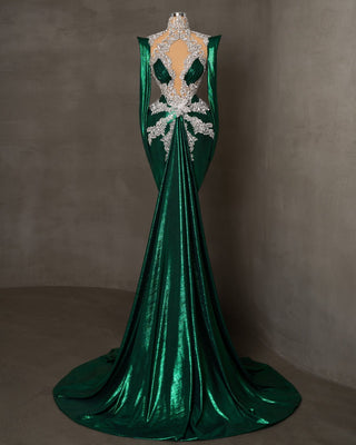 Elegant Green Dress with Silver Embellishments