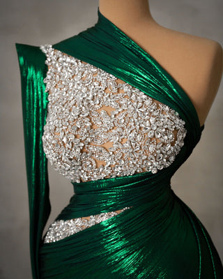 Silver Embellishments on One Shoulder Dress