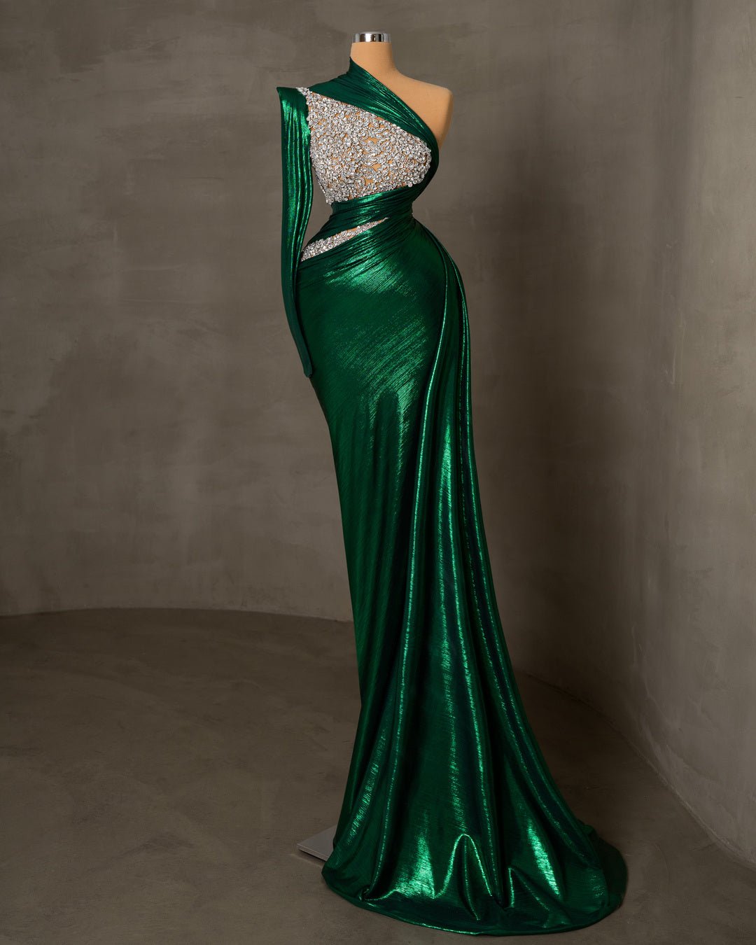 Elegant One Shoulder Dress with Silver Embellishments