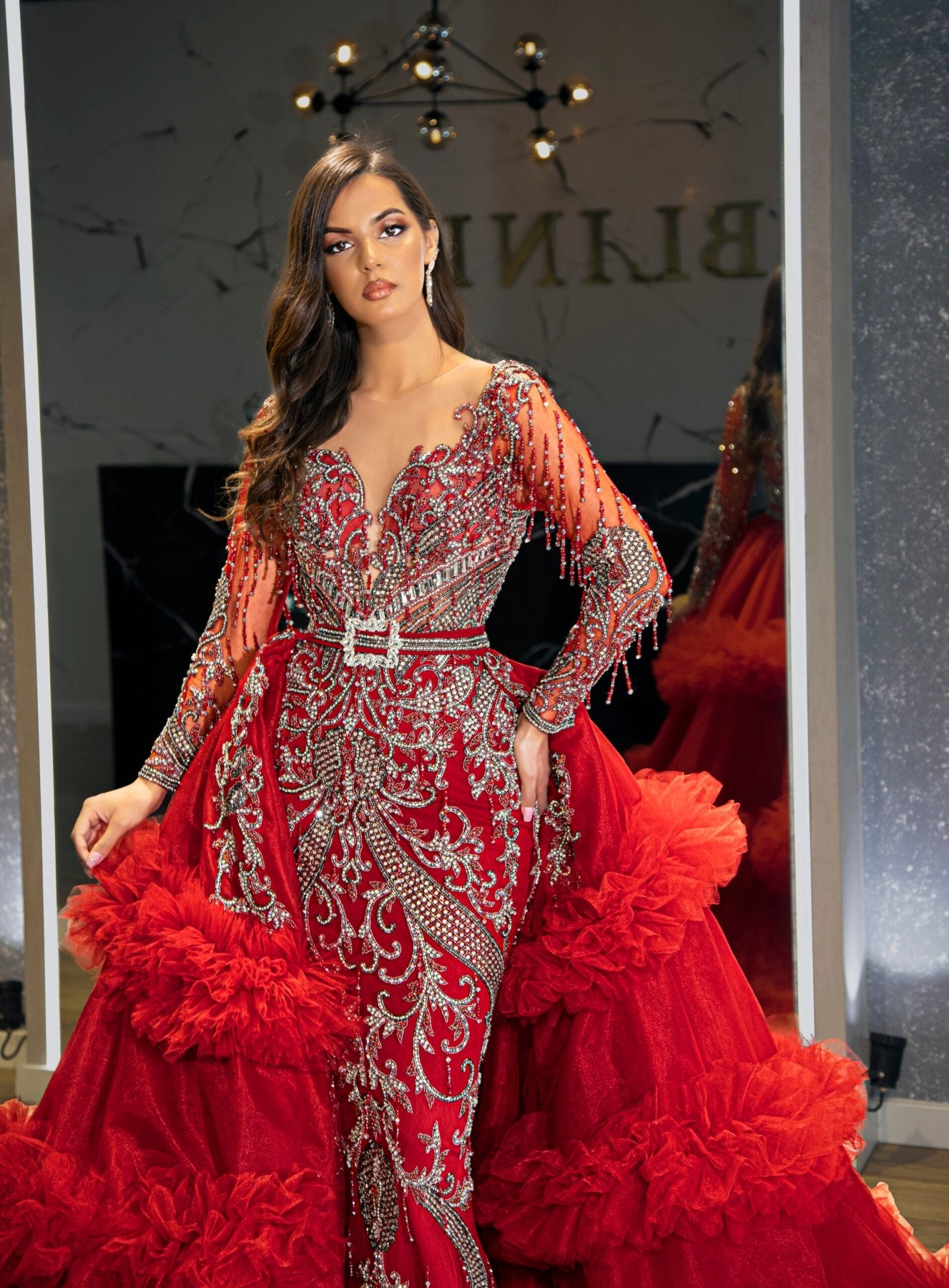 BeadsLayered TulleLong SleevesWomen - Blini Fashion House