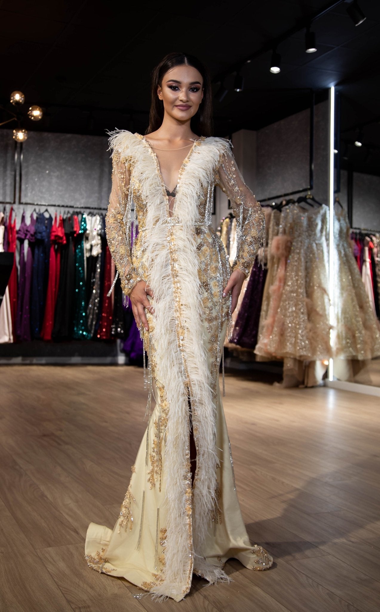 BeadsDeep SlitDeep V NecklineWomen - Blini Fashion House