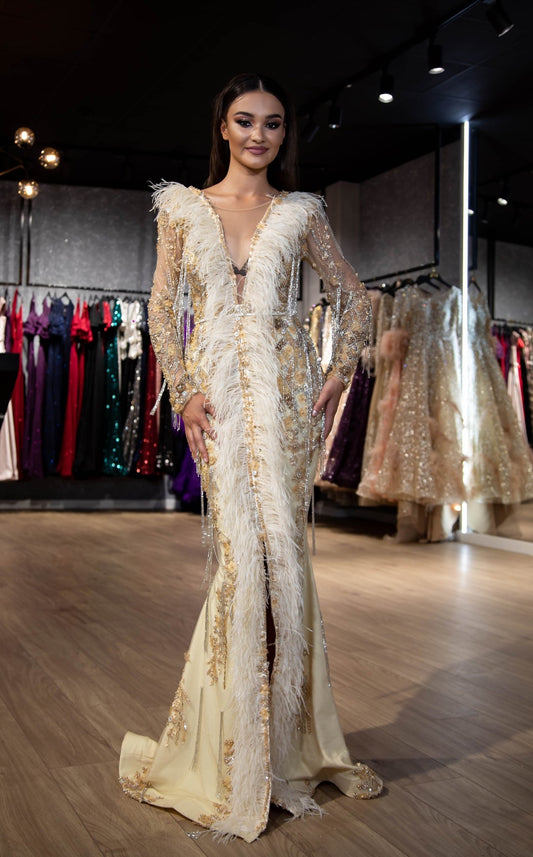 BeadsDeep SlitDeep V NecklineWomen - Blini Fashion House