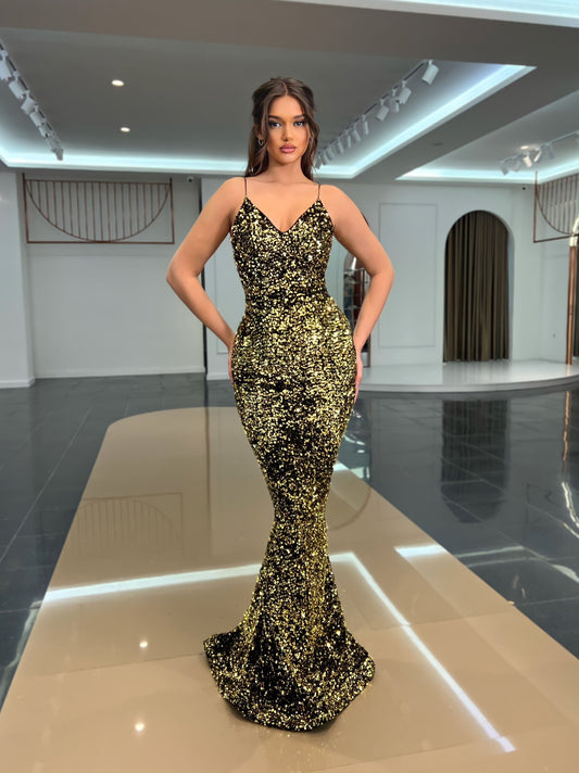 GoldGold DetailsLong DressWomen - Blini Fashion House