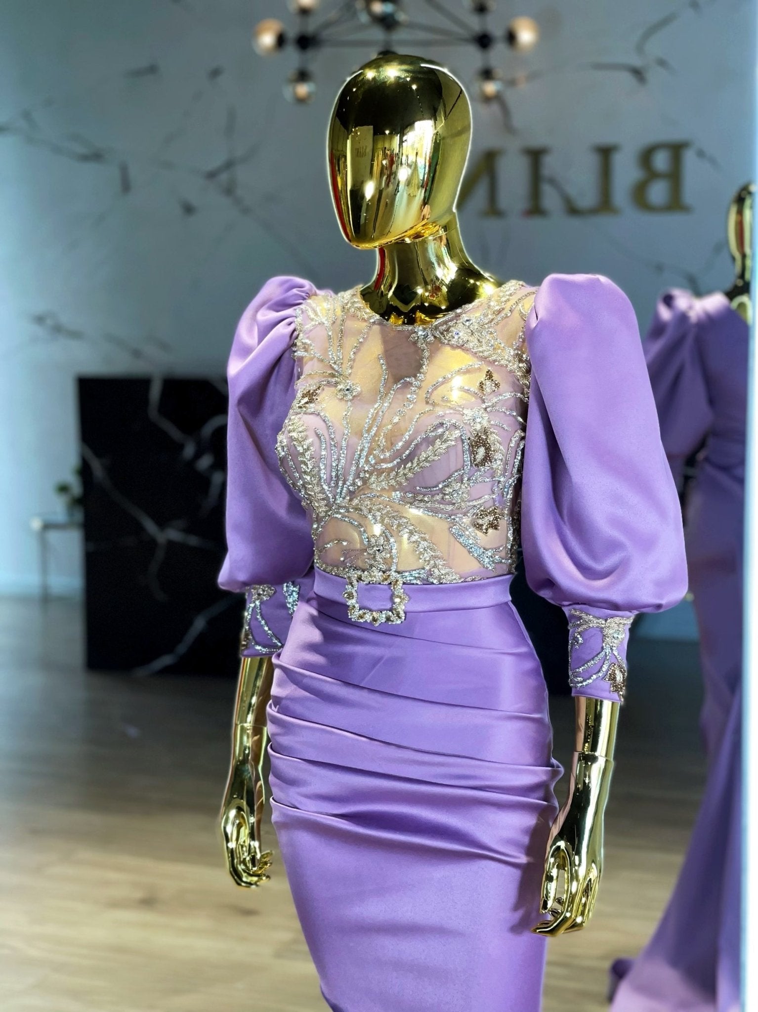 Deep SlitLuxuriousPuff SleevesWomen - Blini Fashion House