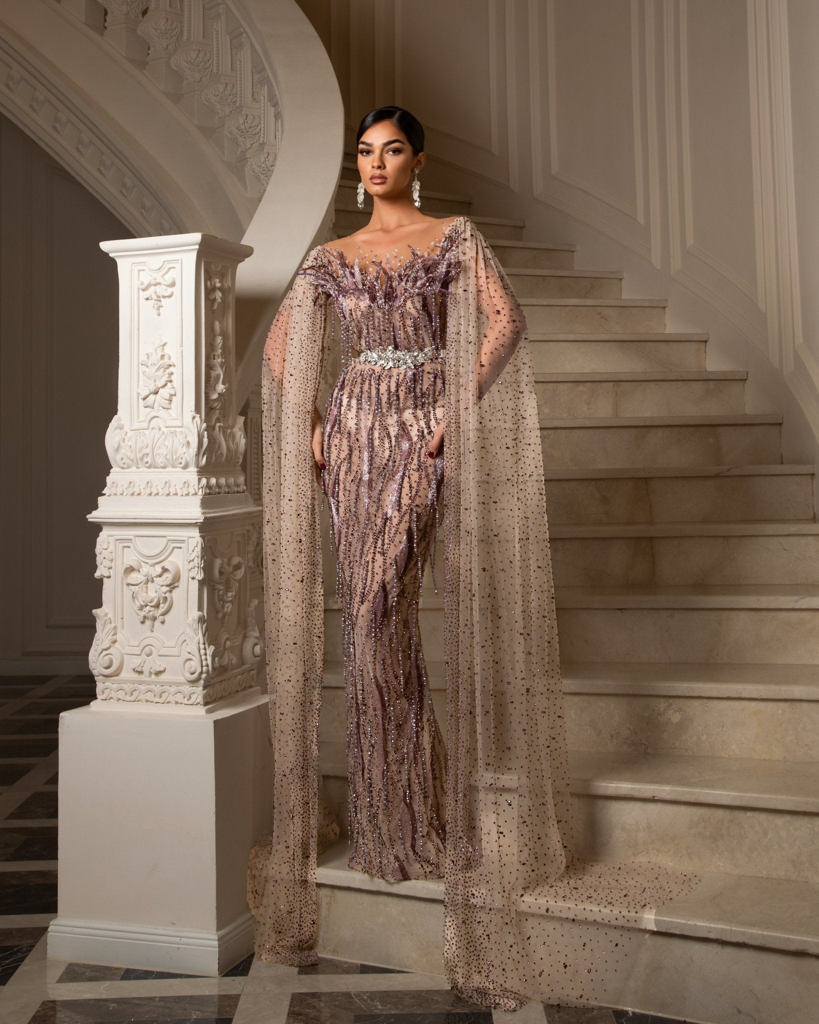 CrystalsLong DressLuxoriousWomen - Blini Fashion House