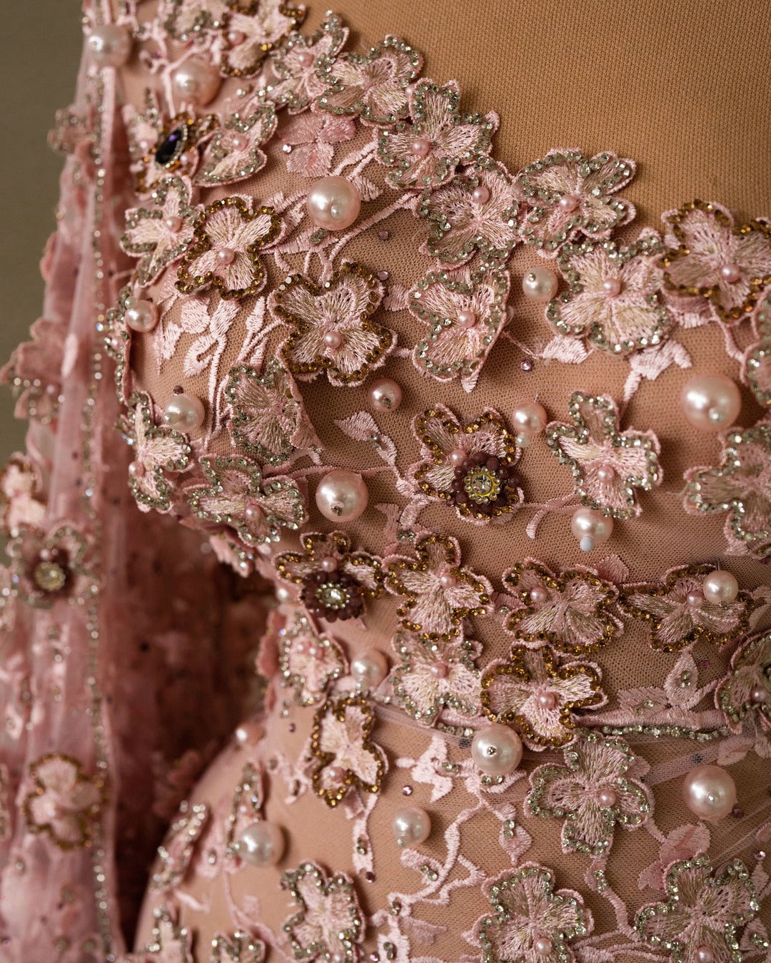 Floral Lace Bodice - Pink Dress with Elegant Flower Embroidery