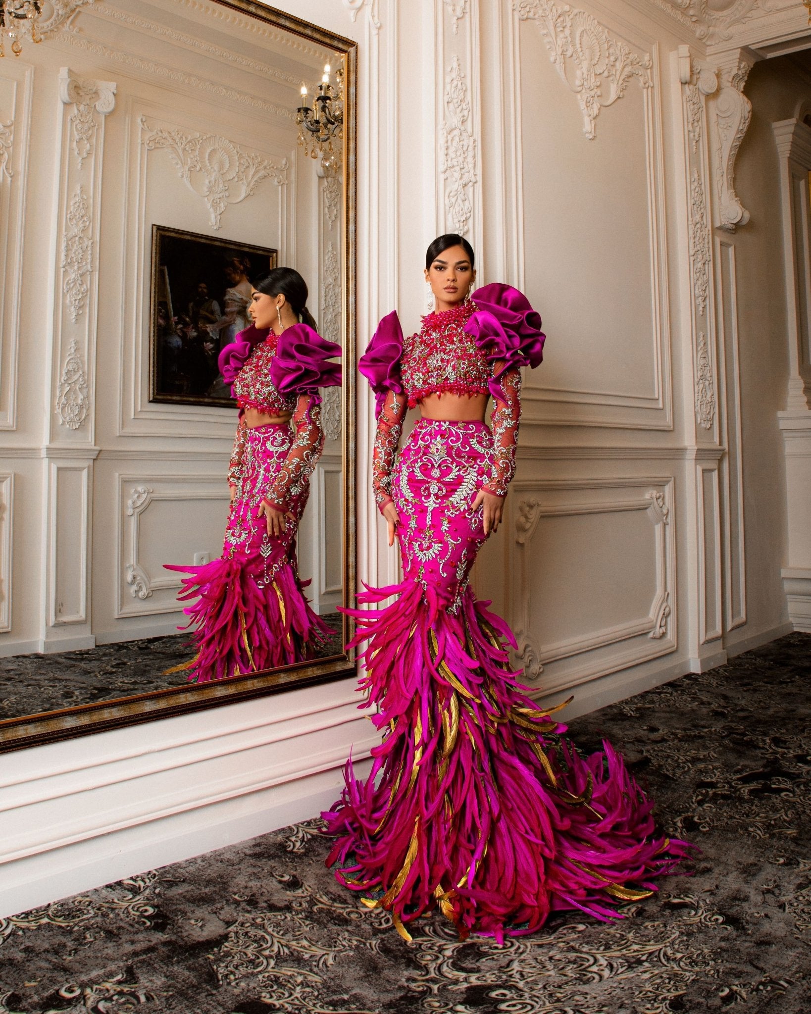 CrystalsFeathersHigh NeckWomen - Blini Fashion House