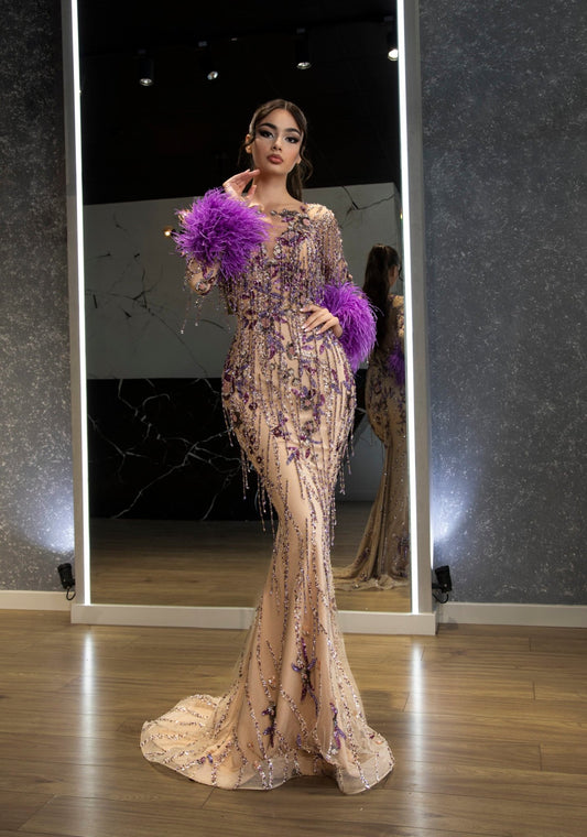 FeathersLong DressLuxoriousWomen - Blini Fashion House