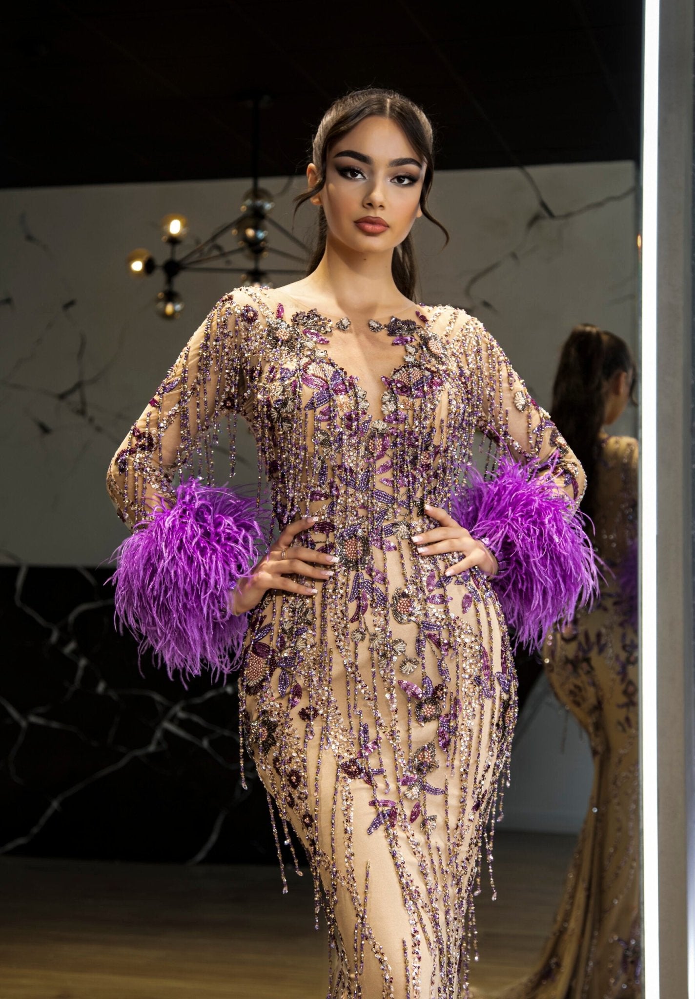 FeathersLong DressLuxoriousWomen - Blini Fashion House