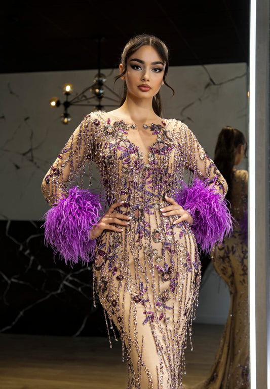 FeathersLong DressLuxoriousWomen - Blini Fashion House