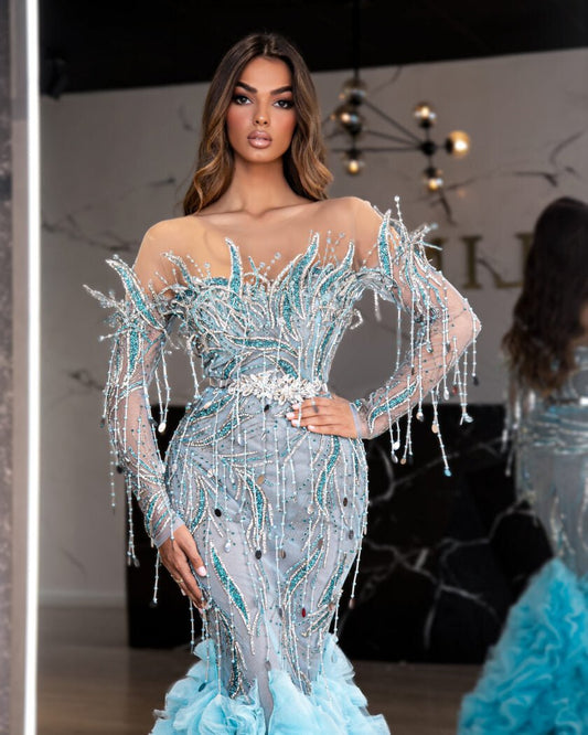 BlueLong DressLong SleevesWomen - Blini Fashion House