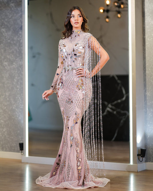 BeadsHigh NeckLong DressWomen - Blini Fashion House