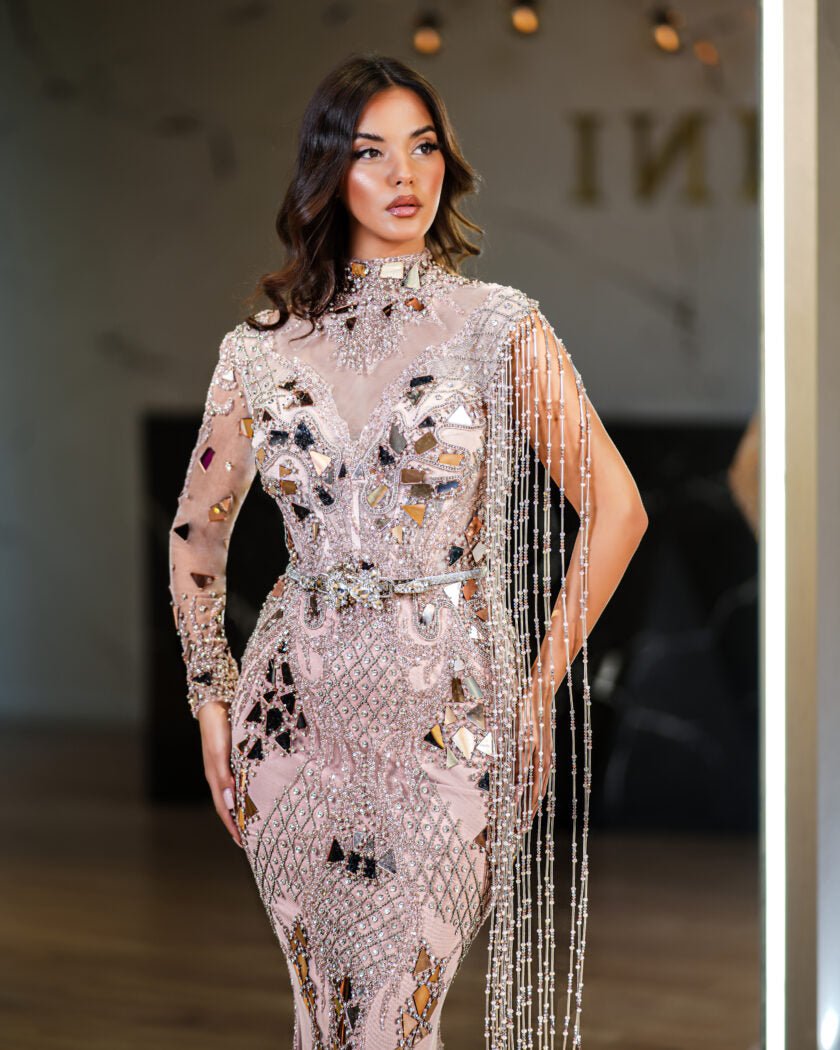 BeadsHigh NeckLong DressWomen - Blini Fashion House