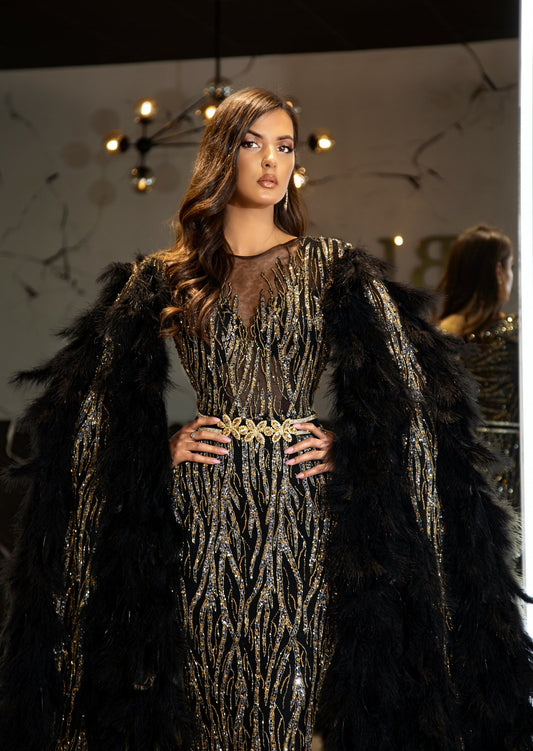 BlackFeathersLong SleevesWomen - Blini Fashion House