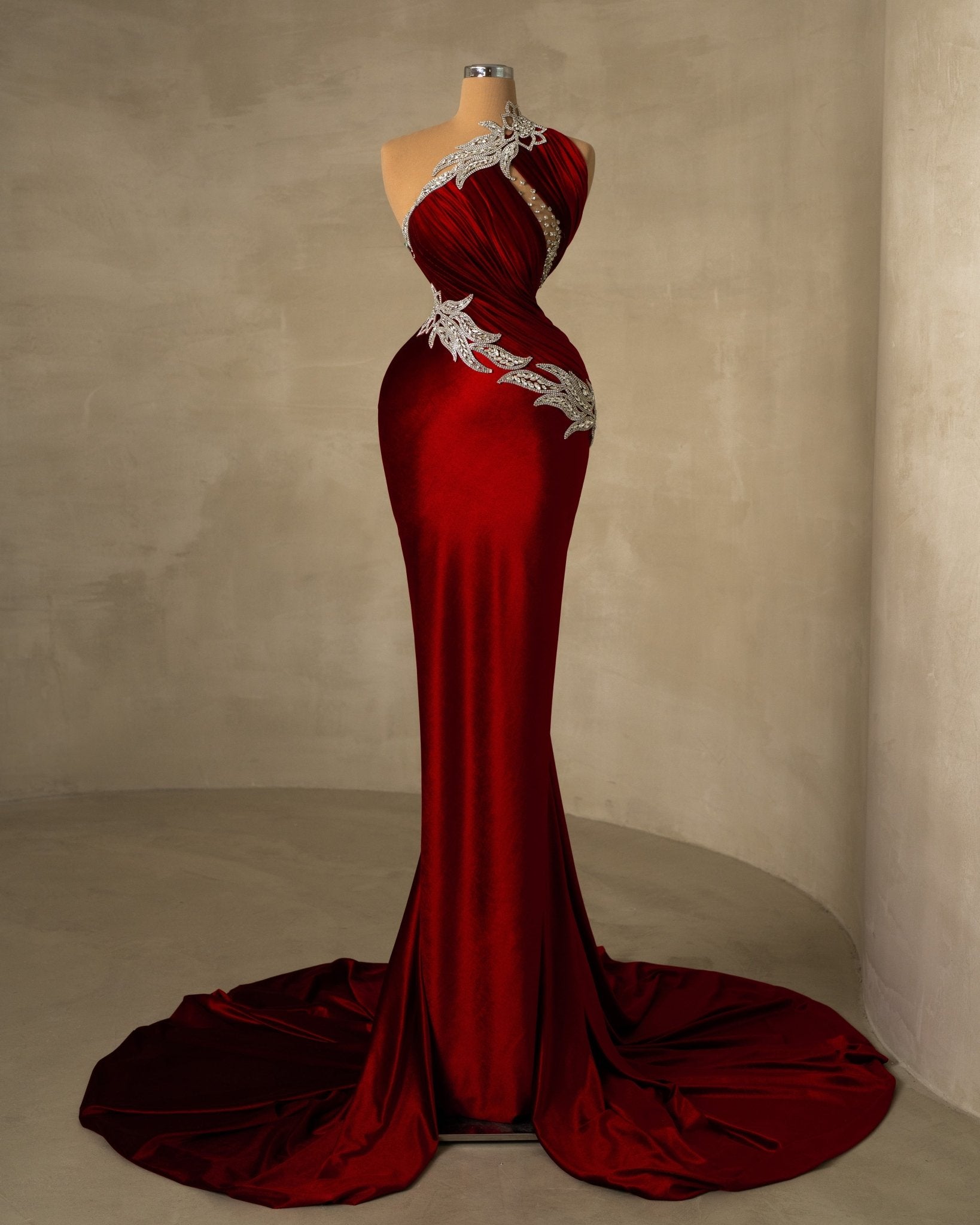 Sleeveless Red Velvet Evening Gown