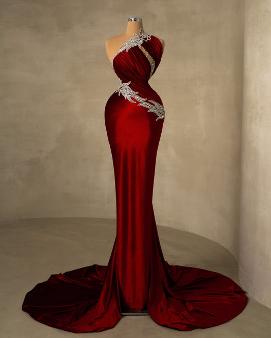 Sleeveless Red Velvet Evening Gown