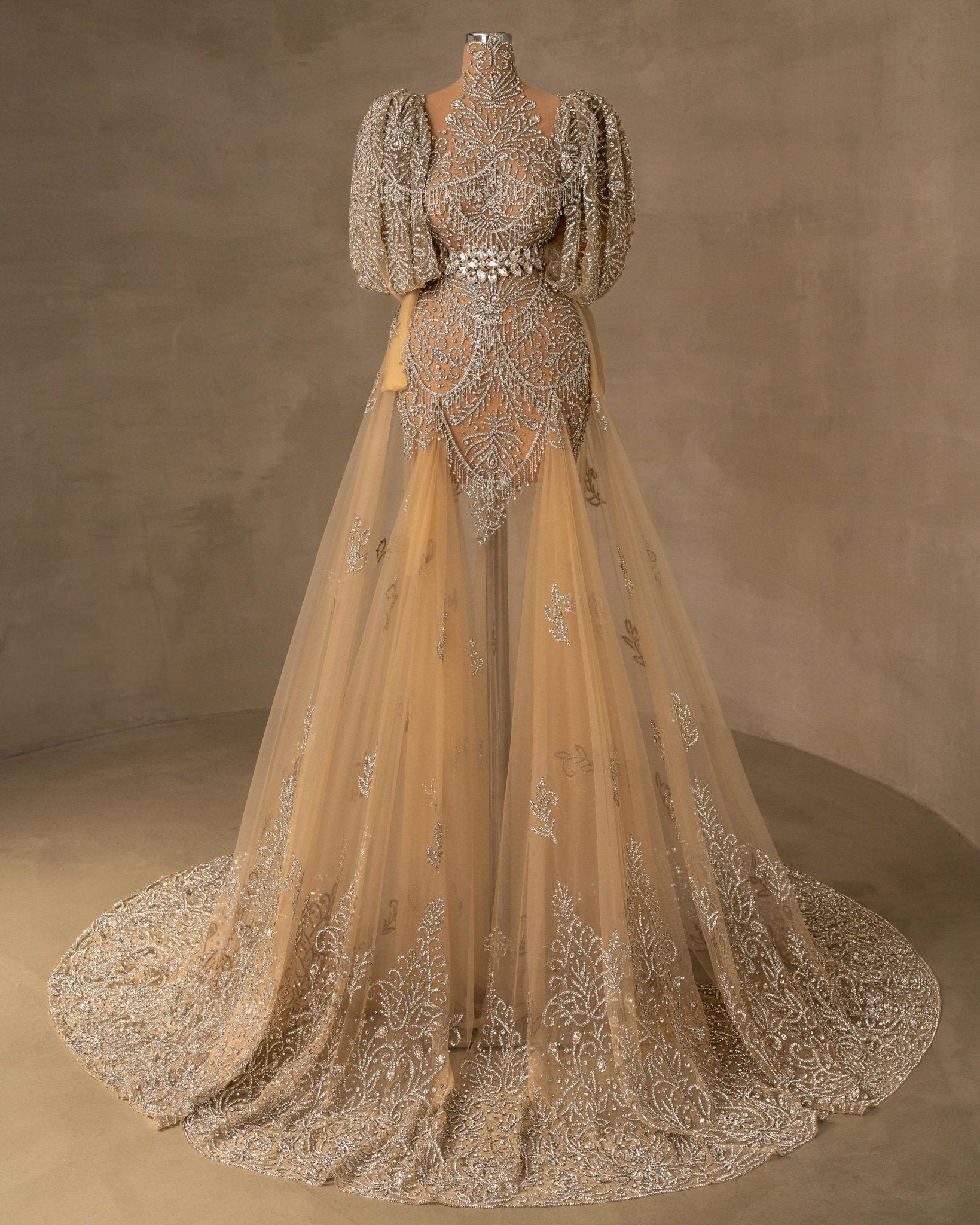 High Neck Design on Silver Evening Dress