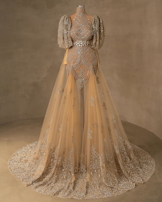 High Neck Design on Silver Evening Dress