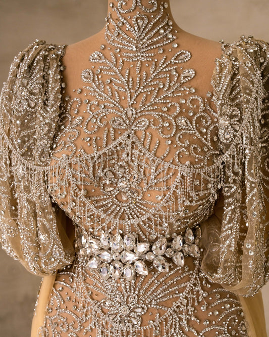 Close-Up of Silver Dress Puff Sleeve Detail