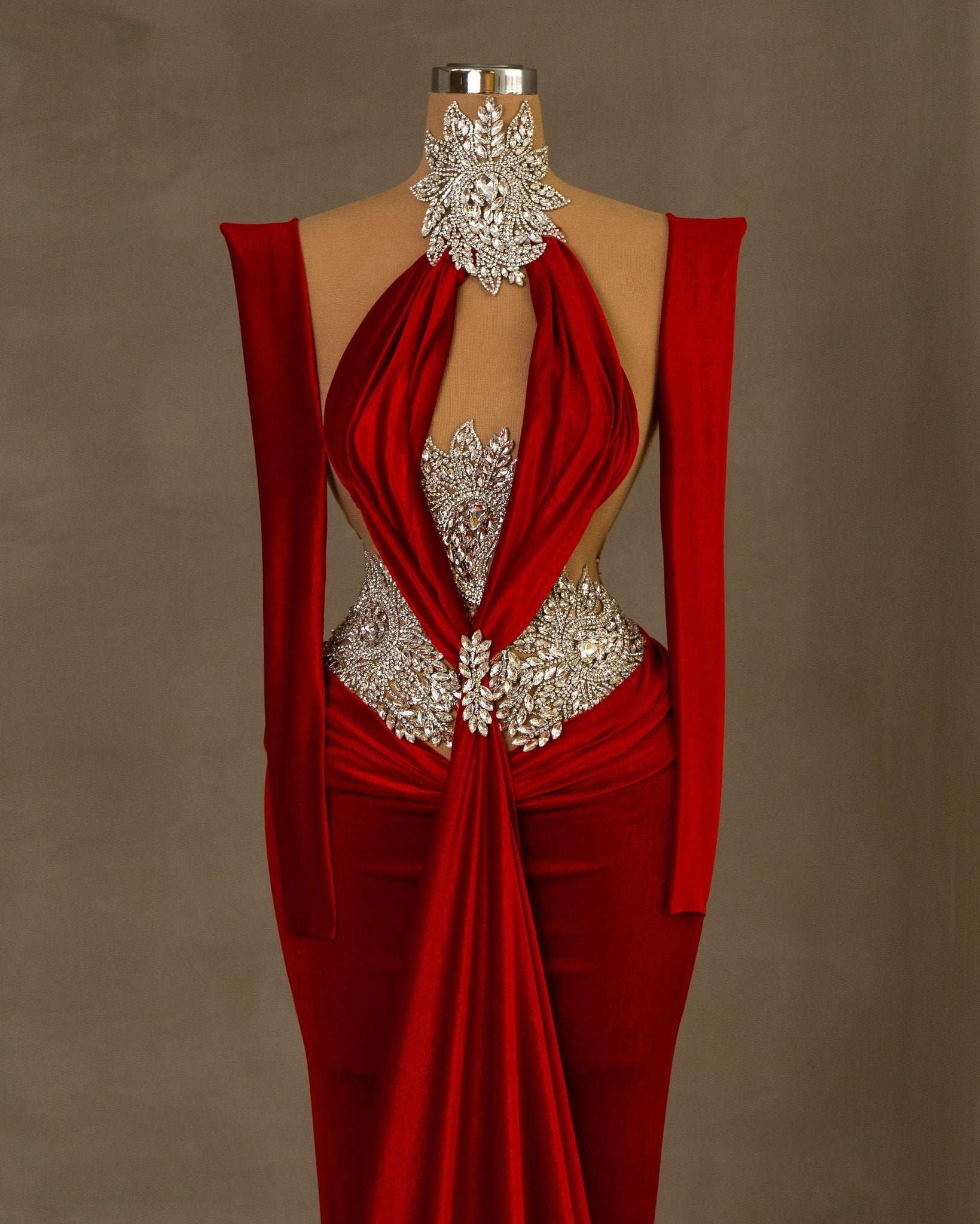 Long Sleeve Velvet Dress in Deep Red