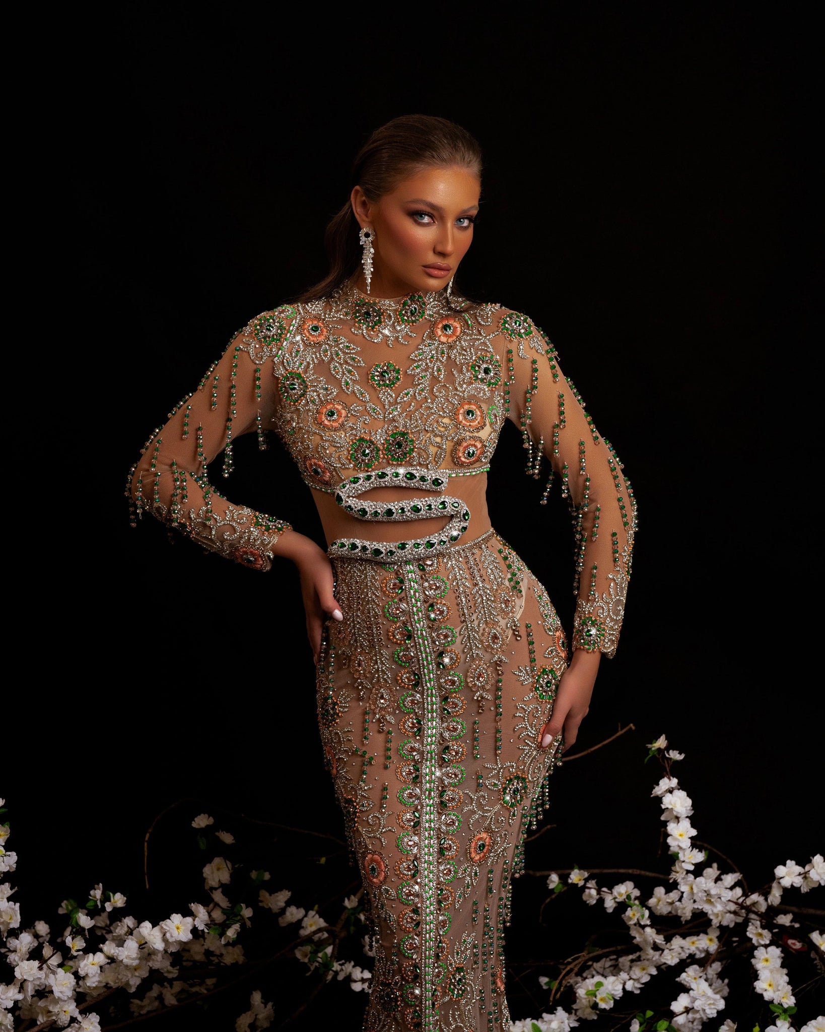 Snake Dress Long Sleeve and Crystal Embellishments Blini