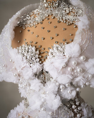 Intricate Bodice Design on Bridal Dress - Majestic Embellishments in White Lace