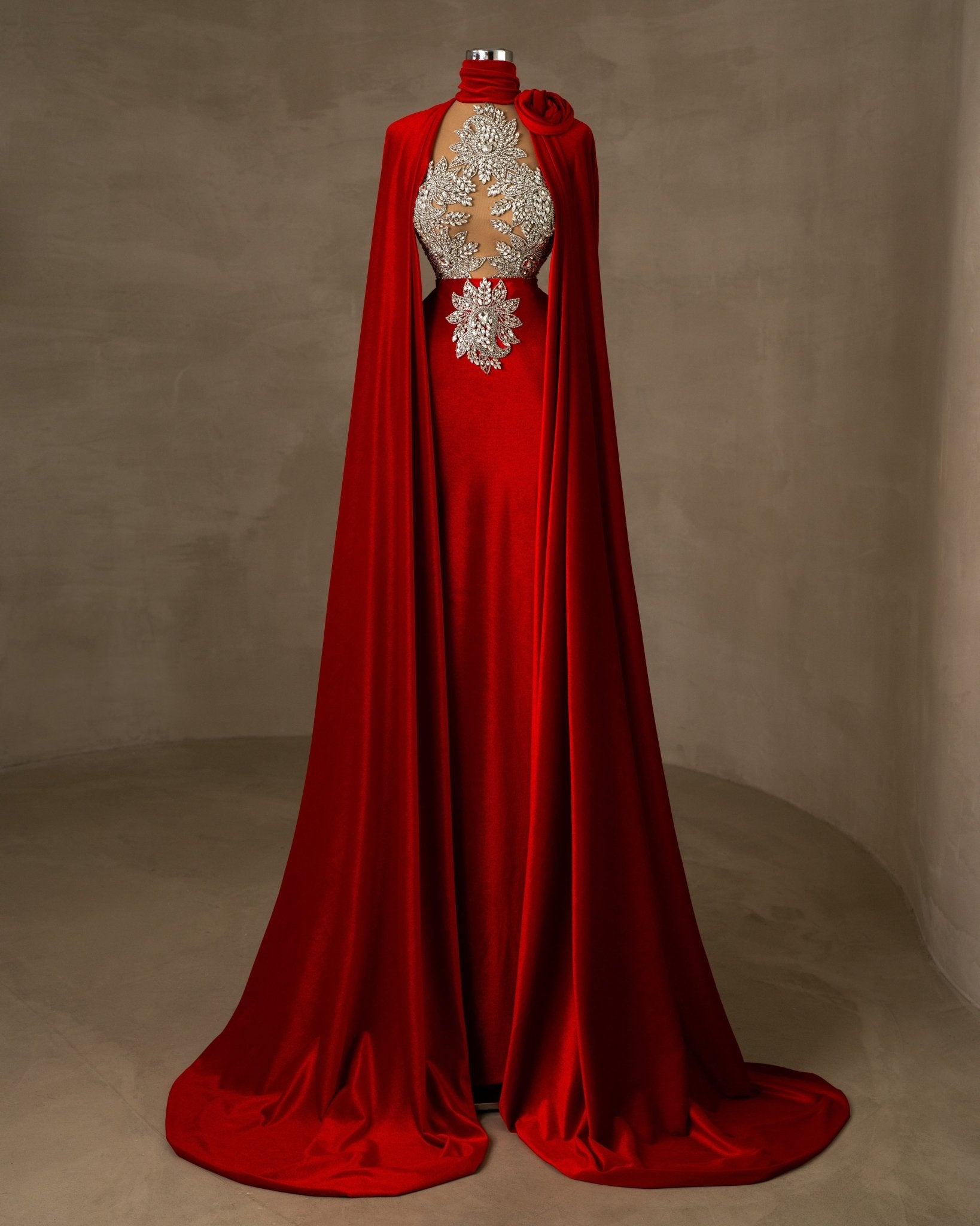 Long High Neck Velvet Dress