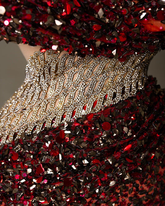 Off-Shoulder Gown with Silver Waist Detailing