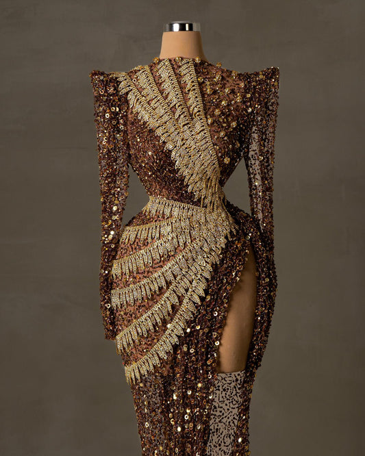 Brown Sequin Dress with Long Sleeves