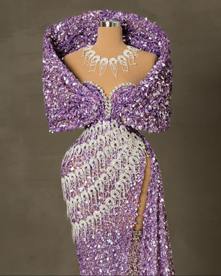 Long Sequin Purple Dress - Gown in Light Purple