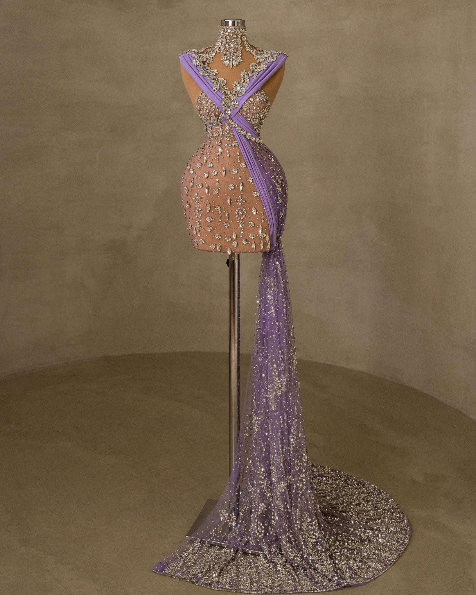 Elegant Short Purple Dress with Gemstone Embellishments