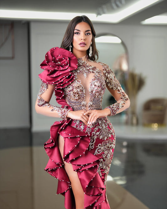 BeadsCrystalsDeep SlitWomen - Blini Fashion House