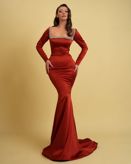 Elegant Orange Satin Dress