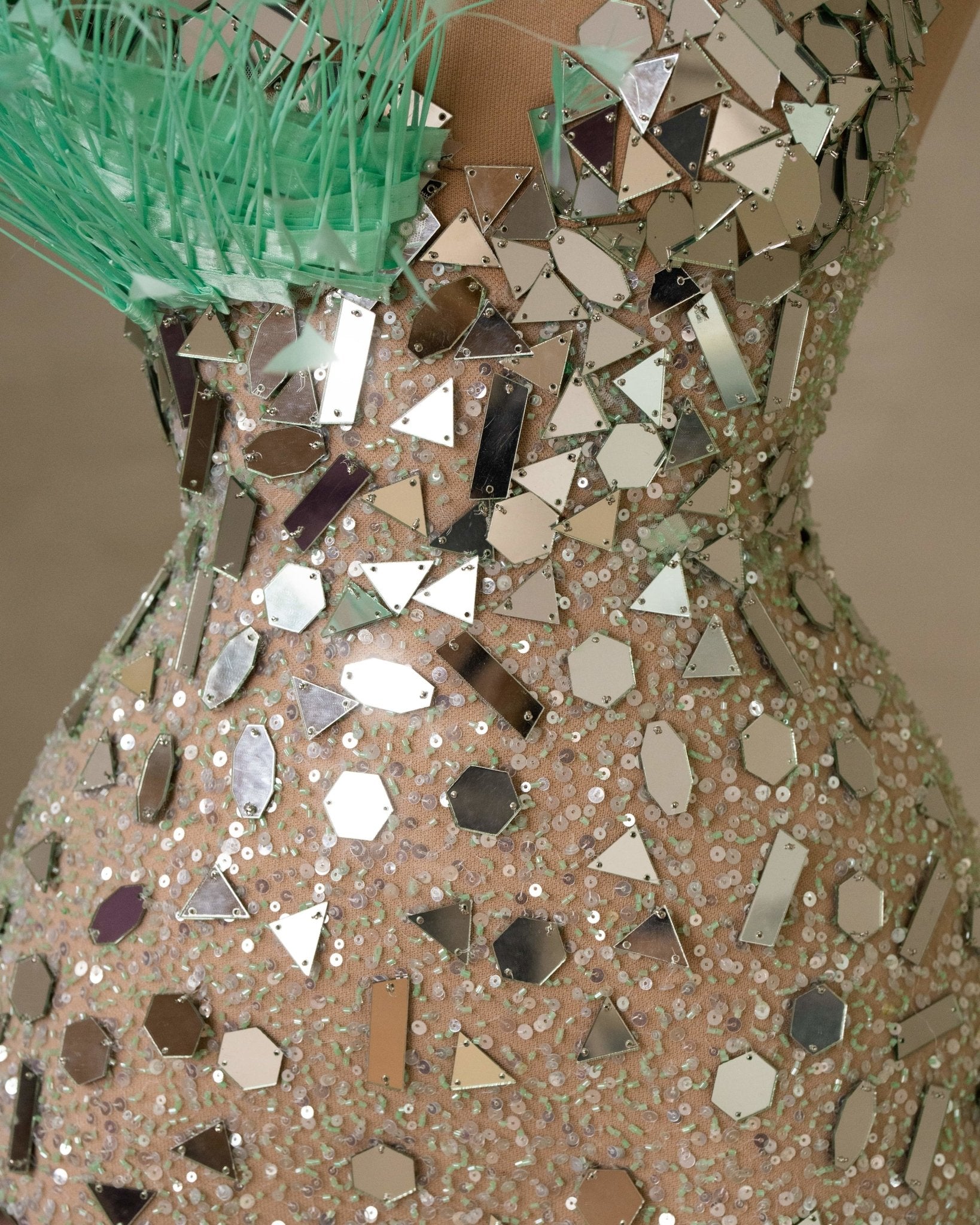 Close-Up of Mirror Embellishments on Maxi Dress