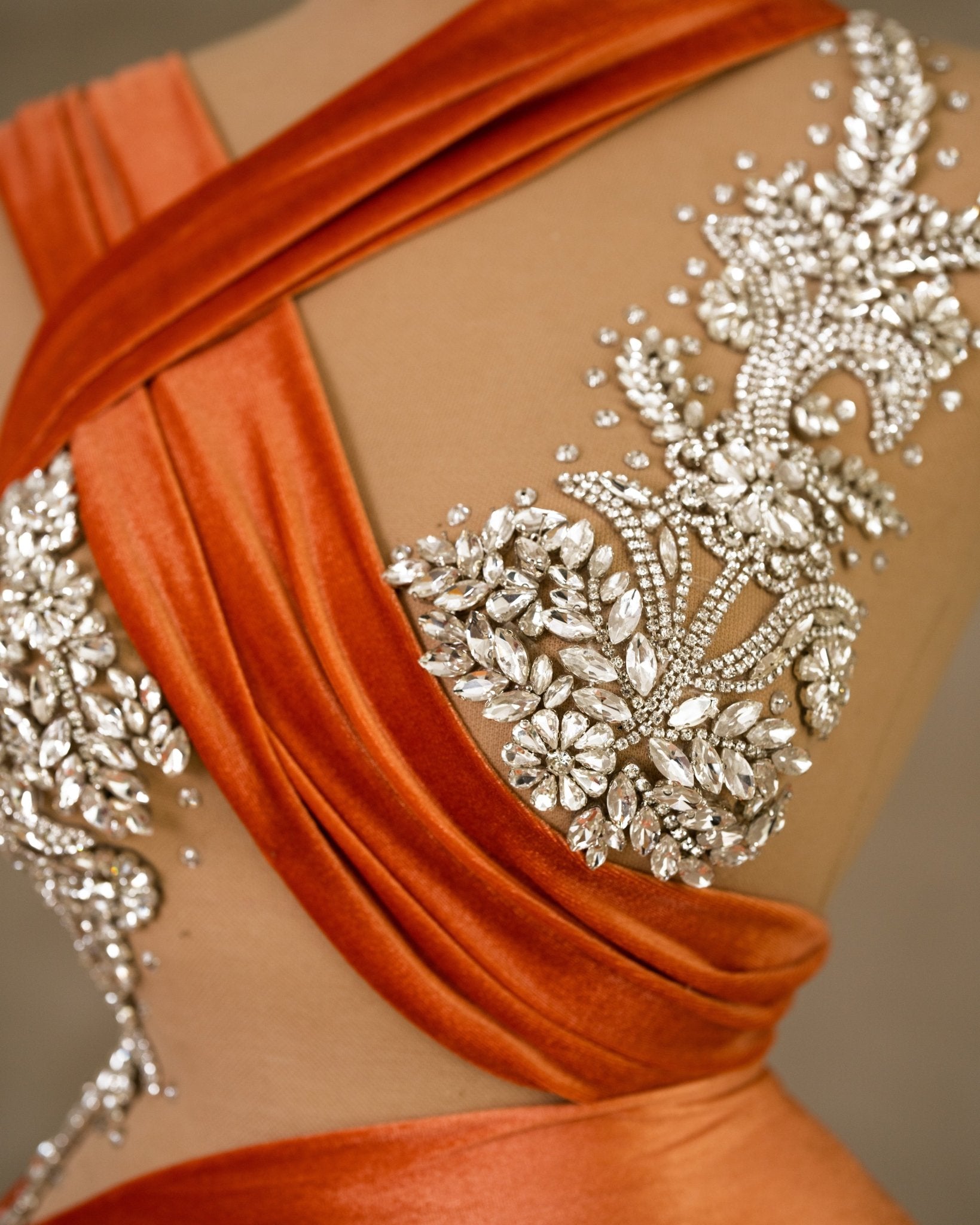 Silver Embellished Bodice of Velvet Dress