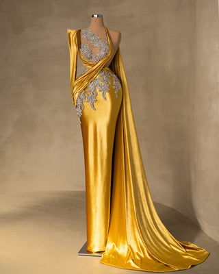 Long Gold Velvet Dress